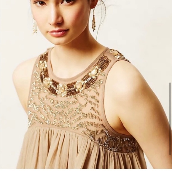 Anthropologie Moulinette Soeurs Boho Chiffon Bejeweled Babydoll Dress - Picture 3 of 15